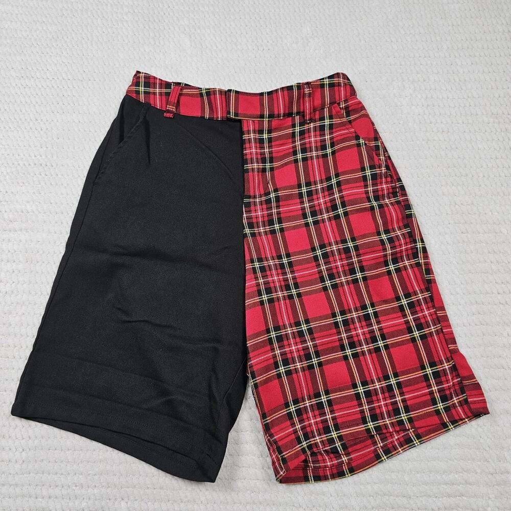 Hot Topic Shorts Mens Small Split Red Plaid & Black Goth Punk Emo Grunge